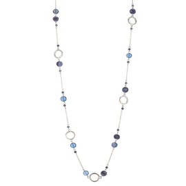 Dazylleco Silver Long Necklaces for Women Natural Stone Beaded Necklace Statement Costume Jewelry for Women Trendy Mothers Day Gifts(Navy Blue)