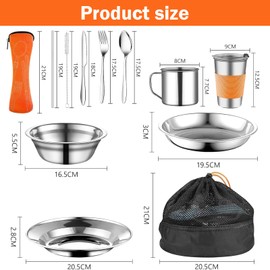 Hengrongshen Camping Crockery Orange 10 Piece Set Camping Cutlery Field Cutlery Forks Bowls and Basins Outdoor Tableware Outdoor Cutlery Set for Outdoor Travel Camping