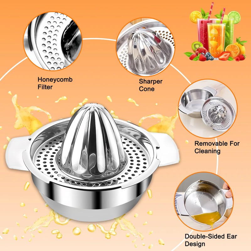 DONGDA Lemon Squeezer Stainless Steel Manual Citrus Juicer with Container