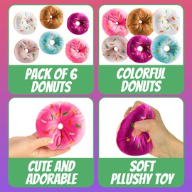 Bedwina Plush Donut Party Decorations (Pack of 6) with Colorful Sprinkles, Stuffed Pillow Toy is Great for Donut Party Favors, Birthday Party Decorations, Party Supplies, and Stocking Stuffers
