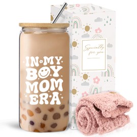 Mothers Day Gifts for New Mom, in My Boy Mom Era 16Oz Glass Cup Unique Christmas Birthday Gifts for Women