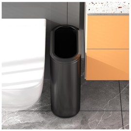 YOJIA 9 Liter Small Bathroom Trash Can No Lid - Open Top Stainless Steel Bathroom Trash Can 2.4 Gallon, Slim Silver Trashcans for Bedroom, Office, Desk, Kitchen with Removable Bin (9L Black)