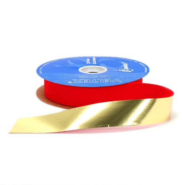 Berwick 1-3/8-Inch Wide by 25-Yard Spool Glitter Veltex Craft Ribbon, Red/Gold