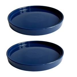 2 Pack Ceramic Plant Saucer Pot Tray 8 Inch, Planter Saucers 4 5 6 7 8 9 10 11 12 Inch for Indoors Outdoor, Durable Sturdy Flower Drainage Tray for Glazed Pots Base (8.5 Inch Blue)