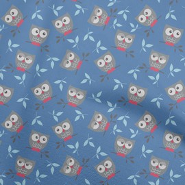oneOone Velvet Blue Fabric Owl Quilting Supplies Print Sewing Fabric by The Meter 58 Inch Wide