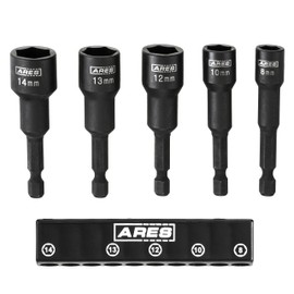 ARES 70029 - Metric Impact Magnetic Nut Driver Set - 2 1/2-Inch Impact Grade Nut Setter with Industrial Strength Magnet