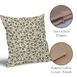 Daisy Floral Block Print Pillow Covers 18X18 Inch Olive Green Beige Flowers Decorative Square Pillow Cases Set of 2 Farmhouse Home Decor Vintage Rustic Cute Throw Pillows For Sofa Couch Outdoor