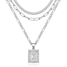 KissYan Gold Layered Necklace Set for Womens Girls, 14K Gold Plated Initial Letter Pendant Necklace Paperclip Snake Choker Twist Rope Chain Alphabets from A-Z Figaro Chain Necklace Jewelry Gift, Brass, Cubic Zirconia