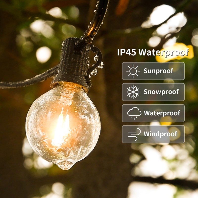 200ft 2-Pack Outdoor String Lights,Dimmable G40 LED String Lights with