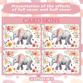 Peacoblue Bank Card Sticker Elephant and Flowers Credit Debit Card Custom Skin Cover Protector, 4 Styles Waterproof Scratch-Proof and Attractive Decal for Most Popular EBT Transportation Key Card
