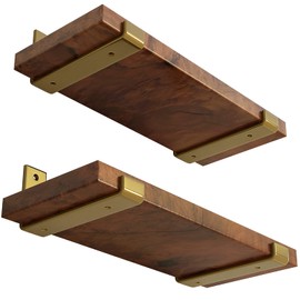 LEOPO 8 inch Shelf Bracket for DIY Floating Shelf, 1/5 inch Thick Heavy Duty Bracket, 4 Pack, Golden