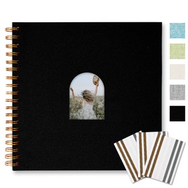Vienrose 10X10 Inch DIY Scrapbook Album Linen Arch Window Photo Album 80 Blank Pages Scrap Book Photo Albums for Wedding Baby Shower, Black
