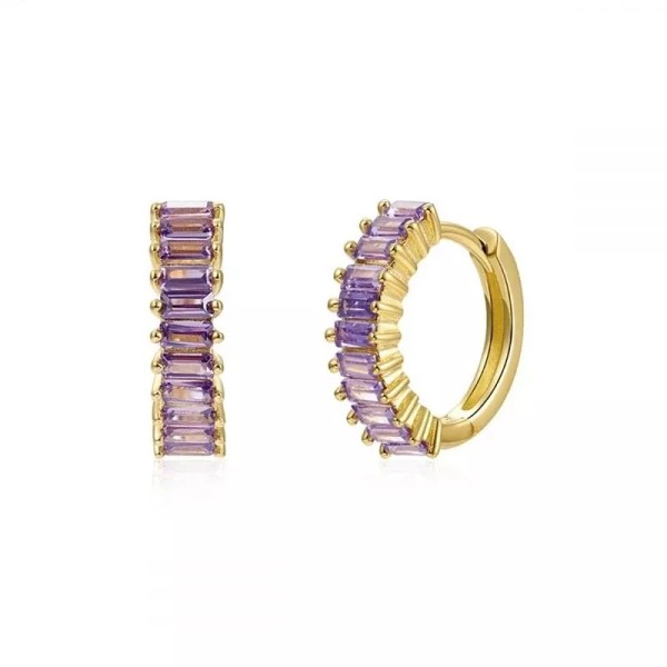 ZARD Baguette Huggie Hoop Stack Earrings in Lilac Cubic Zirconia