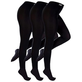 THMO 3 Pair Multipack Ladies Thermal Tights Black Winter Fleece Lined Tights for Women (L, Black)