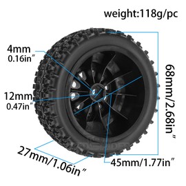 4PCS RC 1/10 Short Course Truck Wheels and Tires with 12mm Hex 1:10 Off Road Tyres for 1/10 RC Off-Road Car Traxxas TRX4 Slash Arrma Losi Tenacity Vkar 10sc Hpi RC Buggy Car (Type B)