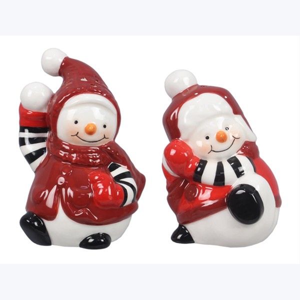 Young's Inc Ceramic Snowman Salt and Pepper Set of 2,