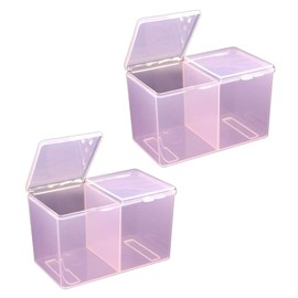 FRCOLOR Pink Storage Box with Lid Cotton Case for Cotton Swabs and Small Items, Plastic, 4.72 x 2.56 x 2.95 Inches, Lightweight and Compact, Set of 2