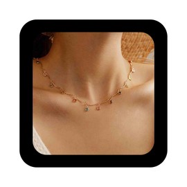 Cimenexe Bohemian Rainbow Crystal Choker Necklace Colorful Crystal Pendant Necklace Gold Short Rhinestone Collar Necklace Minimalist Cz Bezel Chain Necklace Jewelry for Women
