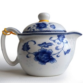 Yxhupot Teapot 350ml Blue and White Flower Porcelain Tea Pot with Infuser Classic Water Pot (Peony noble)