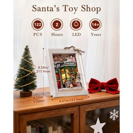 Rolife DIY Miniature House Kit, Mini Wooden Dollhouse Kit for Adults to Build, 3D Shadow Box Frame Home Wall Hanging Decor Diorama Kit, for Girls Women Teens-Santa's Toy Shop