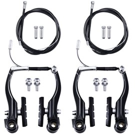 SOARFLY 2 Pairs Bicycle Brake Set, V Brake Set, Mountain Bike Brake Set with 2 Pieces Brake Cable and 4 Pieces Cable End Caps, Bicycle Replacement Parts for Most Mountain Bikes and Bicycles