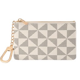 Monedero de Cuero para Mujer con Llavero Pequeña Cremallera Bolso de Cambio Monedero con Tarjetas Portamonedas para Mujer y Hombre, Blanco