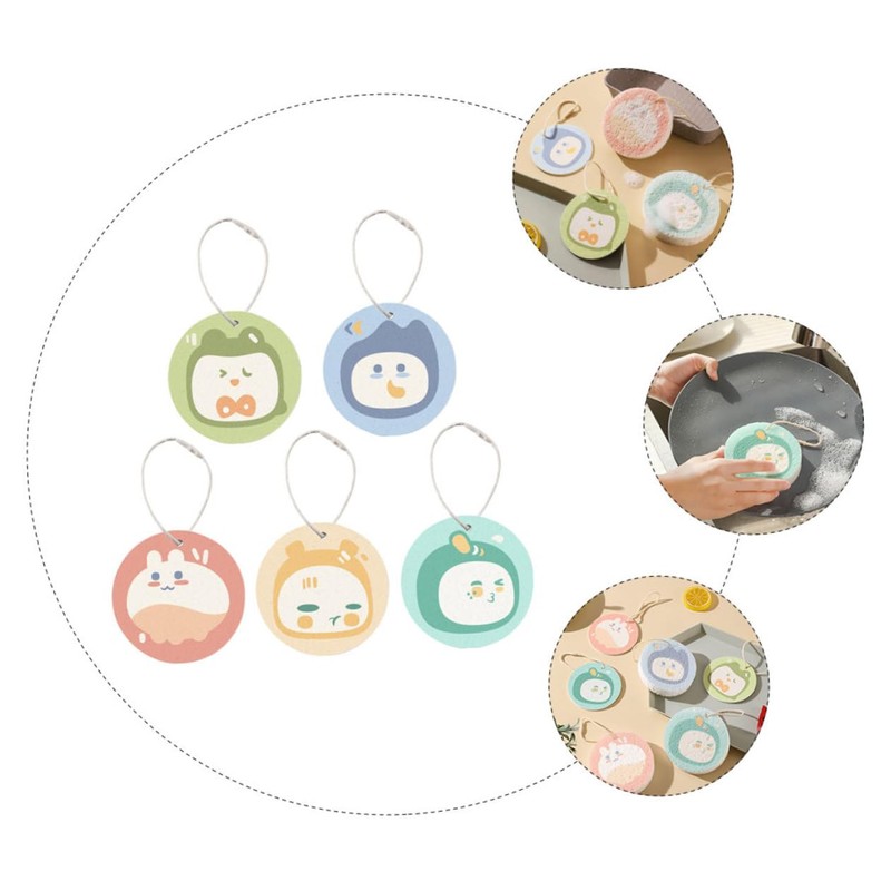 CHILDWEET 5pcs Cartoon Dish Scrubber Reusable Kitchen Cleaning Sponges for