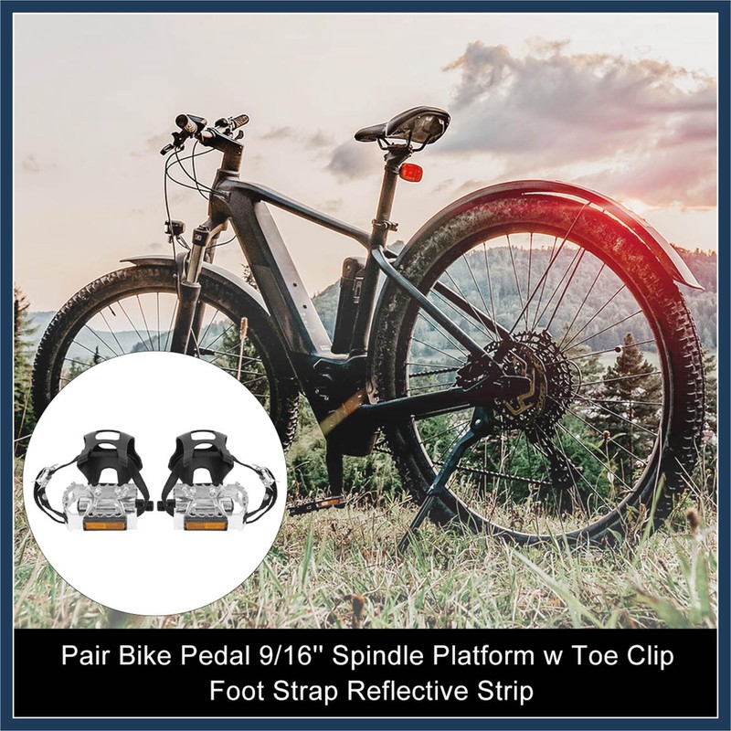 INFINAUTO Pair Bicycle Pedals with Toe Clip Foot Strap Reflective