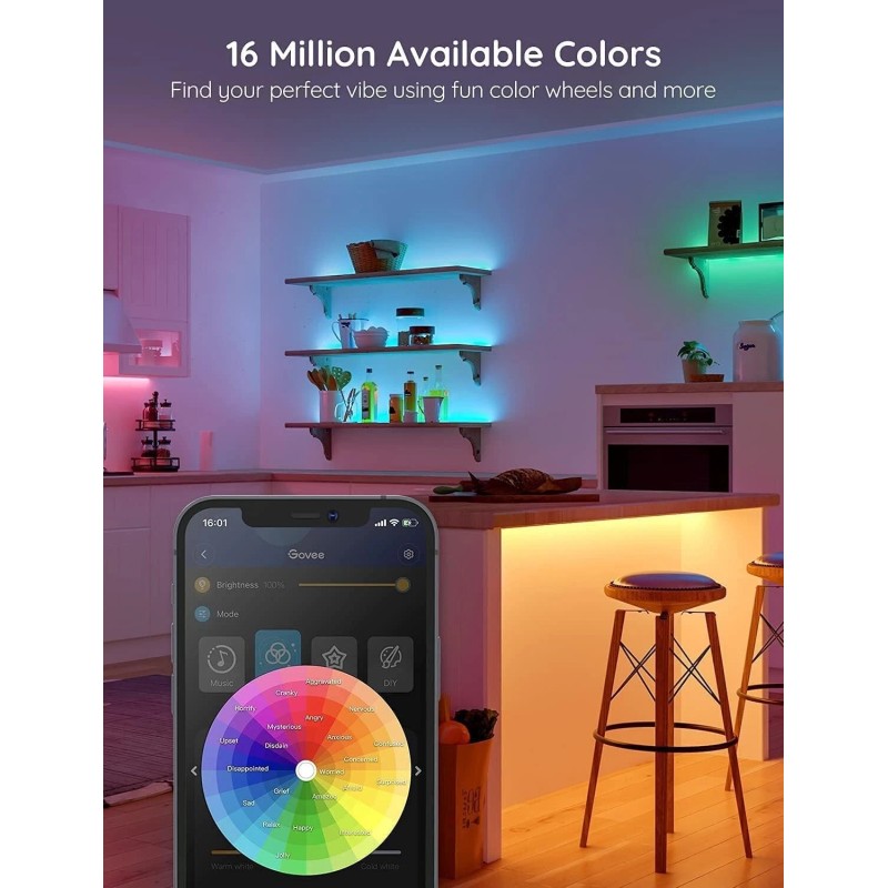 Govee 100Ft LED Strip Lights - Bluetooth, 64 Scenes, Music