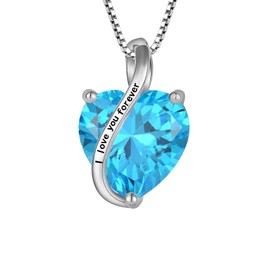 YL Heart Necklace for Women 925 Sterling Silver "I love you forever"Pendant March Birthstone Aquamarine Necklace Jewellery Gifts for Wife Mum Girlfriend Her