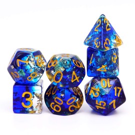 Haxtec DND Dice Set 7PCS Polyhedral Dice Compatible with Dungeons and Dragons Roleplaying Dice Games-Blue Clear Gold Foil