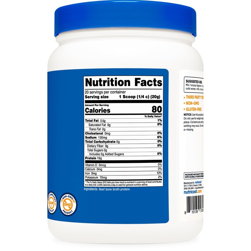 Nutricost Beef Bone Broth Protein Powder Unflavored (20 Servings) -
