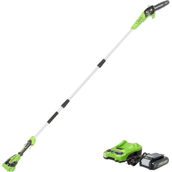 Greenworks 24V 8" Cordless Polesaw (Great For Pruning and Trimming Branches / 125+ Compatible Tools), 2.0Ah Battery and Charger Included