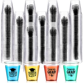 Sliner 200 Pcs graduation Plastic Shot Glasses 1.5 oz Clear Plastic Cups Disposable Graduation Birthday Cups Decorations for Graduated Tailgate Dinner Sports Event (Black)