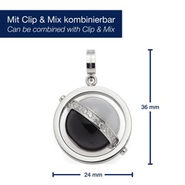 JEWELS BY LEONARDO Clip & Mix Rita Pendant Silver Stainless Steel Rotating Ball White and Black Catseye Rail with Zirconia Stones Jewellery Gift 024421, Stainless Steel, No Gemstone