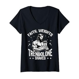 Womens Faith Weights Trenbolone Shakes Jesus Gym Workout Design V-Neck T-Shirt