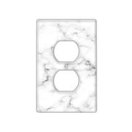 Decorative Wall Switch Cover Plate - White Marble Decor Switch Plate - Beautiful Stone Marble Finish With Colors of White and a Little Bit of Grey (Single Outlet Cover)