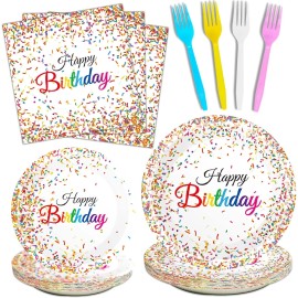 Tevxj 96 Pieces Happy Birthday Plates and Napkins Party Supplies for Multicolor