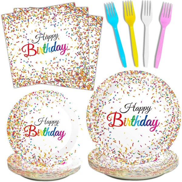 Tevxj 96 Pieces Happy Birthday Plates and Napkins Party Supplies