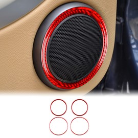 KUNGKIC Carbon Fiber Car Door Speaker Ring Cover Trim Inner Sticker for Mini Cooper Clubman R55 R56 R57 Accessory (Red)