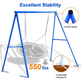 440lbs Swing Stand A Frame Heavy Duty, 71” Height Full Metal Swing Frame,Anti-Rust and All Weather Resistance,Suit Saucer Swing,Swing Chair for Kids in Backyard,Outdoor (Black Frame Without Swing)