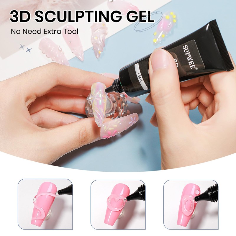 SUPWEE 3D Gel Nail Art Set, Solid Builder Gel, Semi-Firm