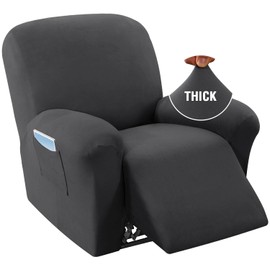 H.VERSAILTEX 2025 Upgraded Fleece Recliner Chair Covers Stretch Recliner Cover Washable 1-Piece Furniture Protector for Pets Anti-Slip Recliner Slipcovers with Elastic Straps, Gray