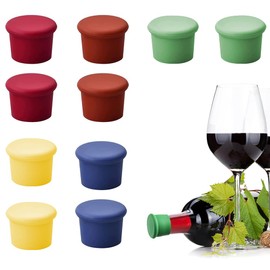 DOSYU 10PCS Tapon para Vino Silicona de Reutilizables, Tapones para Botella de Vino de Colores, Silicona Alimentaria, Más Segura, Buen Sellado para Mantener Frescura Del Vino.