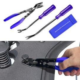 Rebvugr 3PCS Car Clip Removal Tool, Trim Removal Tool, Auto Trim Rivet Puller Kit with Storage Bag, Door Panel Upholstery Fastener Rivet Remover for Car Panel Upholstery Dashboard (Blue)