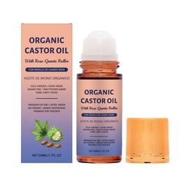 Cold Pressed Castor Oil Roll-On | 100% Pure Hexane-Free Castor Oil with Rose Quartz Roller for Skin, Hair, Eyelashes & On-the-Go Massage Relief, 1.7oz