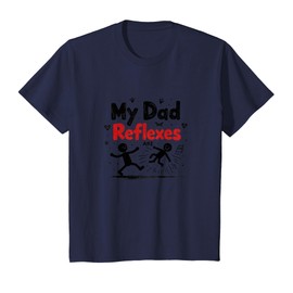 Funny Dads My Dad Reflexes are Strong Superhero Parent T-Shirt, Youth, Navy Blue