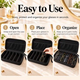 Eyeglass Storage Organizer for Multiple Pairs – 6 or 7 Compartment Hard Shell Case for Home Organization and Travel