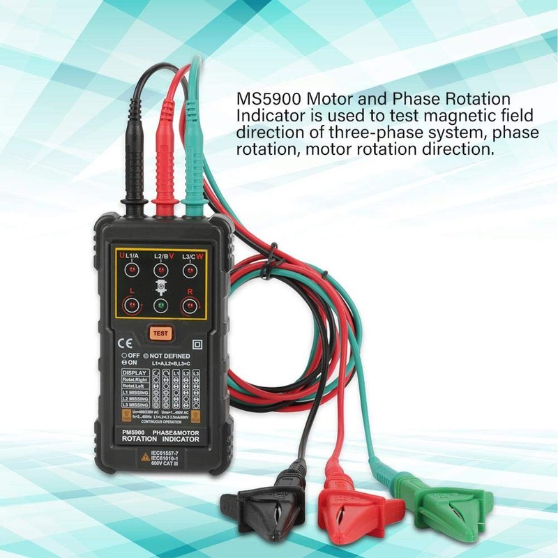 Motor Rotation Tester, PM5900 Portable Handheld Three Phase Motor Rotation