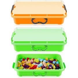 Beeveer 2 Pcs 15" Portable Sensory Bin Tray with Lid and Handle Transparent Lid Sensory Sand Box, Fill with Water, Sand, Beads and More, for Christmas Sensory Activities Play(Yellow, Green)